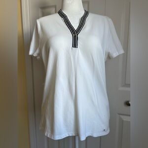 Tommy Hilfiger White V-neck Knit T-shirt (XL)